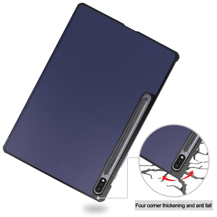 For Samsung Galaxy Tab S7 Lite T730 / T735 / Tab S7 FE T736 Custer Texture Horizontal Flip Leather Case with Three-folding Holder & Sleep / Wake-up Function(Dark Blue) - Other Galaxy Tab PC by buy2fix | Online Shopping UK | buy2fix