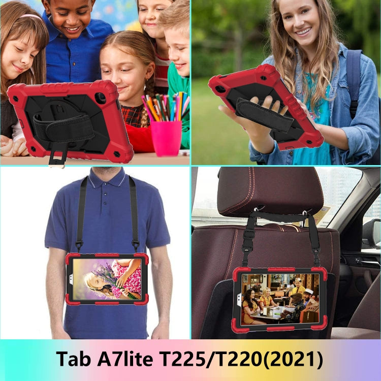For Samsung Galaxy Tab A7 Lite T220 / T225 Contrast Color Robot Shockproof Silicon + PC Protective Case with Holder & Shoulder Strap(Red Black) by buy2fix