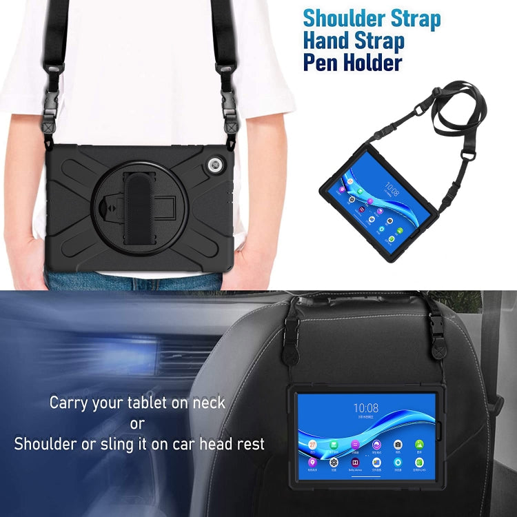 For Lenovo Tab M10 Plus TB-X606F Shockproof Colorful Silicone + PC Protective Case with Holder & Hand Strap & Shoulder Strap(Black) - Lenovo by buy2fix | Online Shopping UK | buy2fix