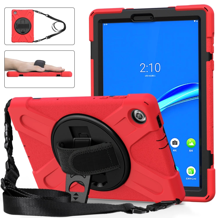For Lenovo Tab M10 Plus TB-X606F Shockproof Colorful Silicone + PC Protective Case with Holder & Hand Strap & Shoulder Strap(Red) - Lenovo by buy2fix | Online Shopping UK | buy2fix