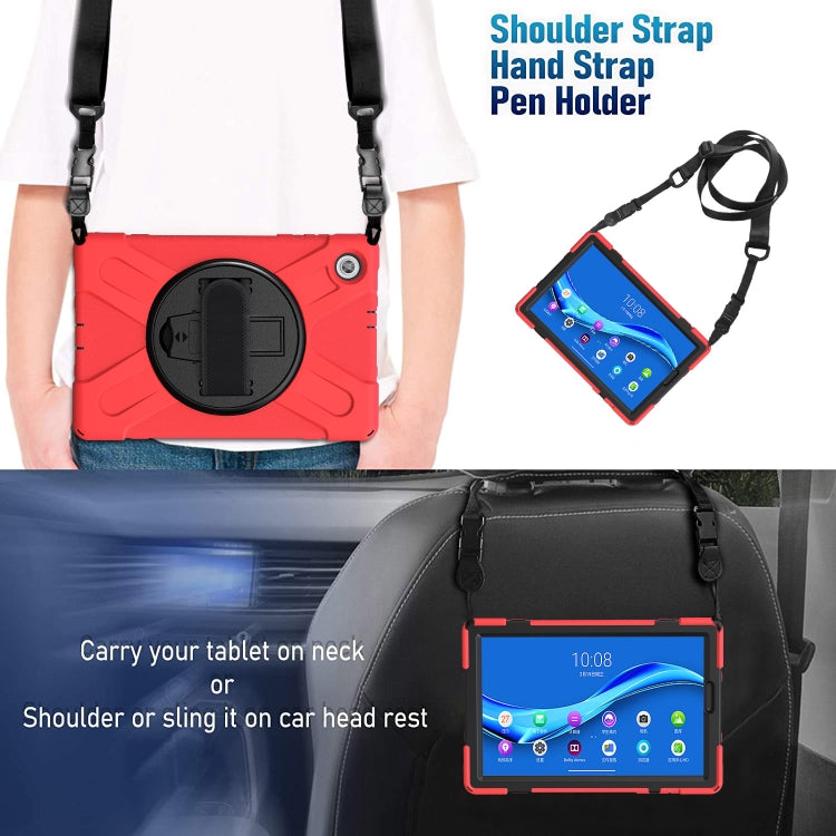 For Lenovo Tab M10 Plus TB-X606F Shockproof Colorful Silicone + PC Protective Case with Holder & Hand Strap & Shoulder Strap(Red) - Lenovo by buy2fix | Online Shopping UK | buy2fix