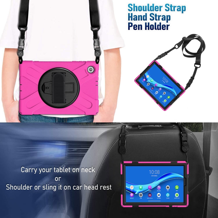 For Lenovo Tab M10 Plus TB-X606F Shockproof Colorful Silicone + PC Protective Case with Holder & Hand Strap & Shoulder Strap(Rose Red) - Lenovo by buy2fix | Online Shopping UK | buy2fix
