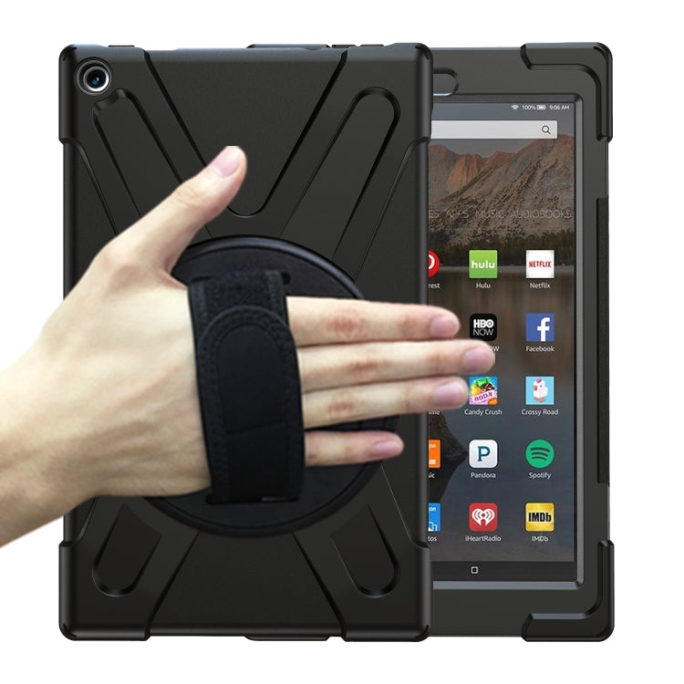 For Amazon Kindle Fire HD10 2019 / 2018 / 2017 Shockproof Colorful Silicone + PC Protective Case with Holder & Hand Strap & Shoulder Strap(Black) - Amazon by buy2fix | Online Shopping UK | buy2fix