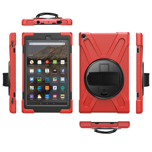 For Amazon Kindle Fire HD10 2019 / 2018 / 2017 Shockproof Colorful Silicone + PC Protective Case with Holder & Hand Strap & Shoulder Strap(Red) - Amazon by buy2fix | Online Shopping UK | buy2fix