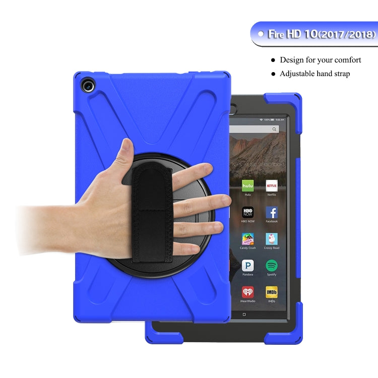 For Amazon Kindle Fire HD10 2019 / 2018 / 2017 Shockproof Colorful Silicone + PC Protective Case with Holder & Hand Strap & Shoulder Strap(Blue) - Amazon by buy2fix | Online Shopping UK | buy2fix