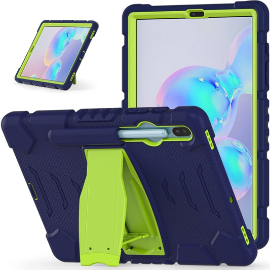 For Samsung Galaxy Tab S6 T860 3-Layer Protection Screen Frame + PC + Silicone Shockproof Combination Case with Holder(NavyBlue+Lime) - Other Galaxy Tab PC by buy2fix | Online Shopping UK | buy2fix
