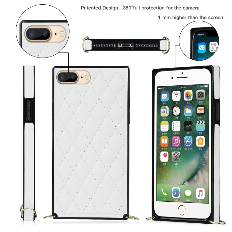 For iPhone SE 2022 / SE 2020 / 8 / 7 Elegant Rhombic Pattern Microfiber Leather +TPU Shockproof Case with Crossbody Strap Chain(White) - iPhone SE 2022 / 2020 / 8 / 7 Cases by buy2fix | Online Shopping UK | buy2fix