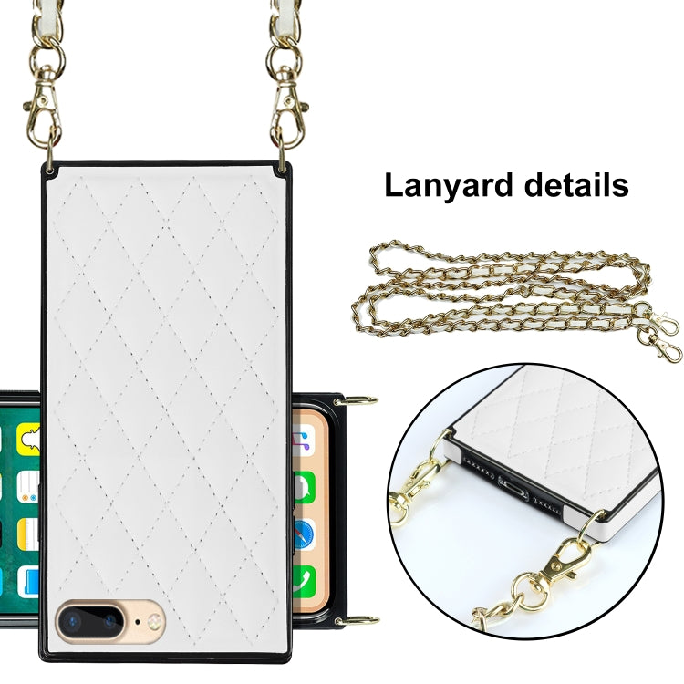 For iPhone SE 2022 / SE 2020 / 8 / 7 Elegant Rhombic Pattern Microfiber Leather +TPU Shockproof Case with Crossbody Strap Chain(White) - iPhone SE 2022 / 2020 / 8 / 7 Cases by buy2fix | Online Shopping UK | buy2fix