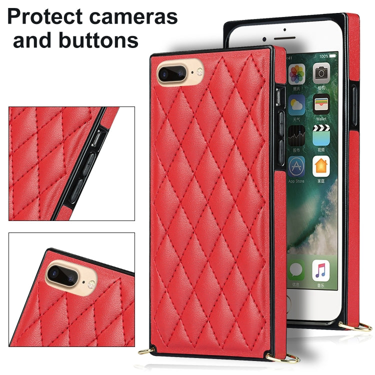 For iPhone SE 2022 / SE 2020 / 8 / 7 Elegant Rhombic Pattern Microfiber Leather +TPU Shockproof Case with Crossbody Strap Chain(Red) - iPhone SE 2022 / 2020 / 8 / 7 Cases by buy2fix | Online Shopping UK | buy2fix
