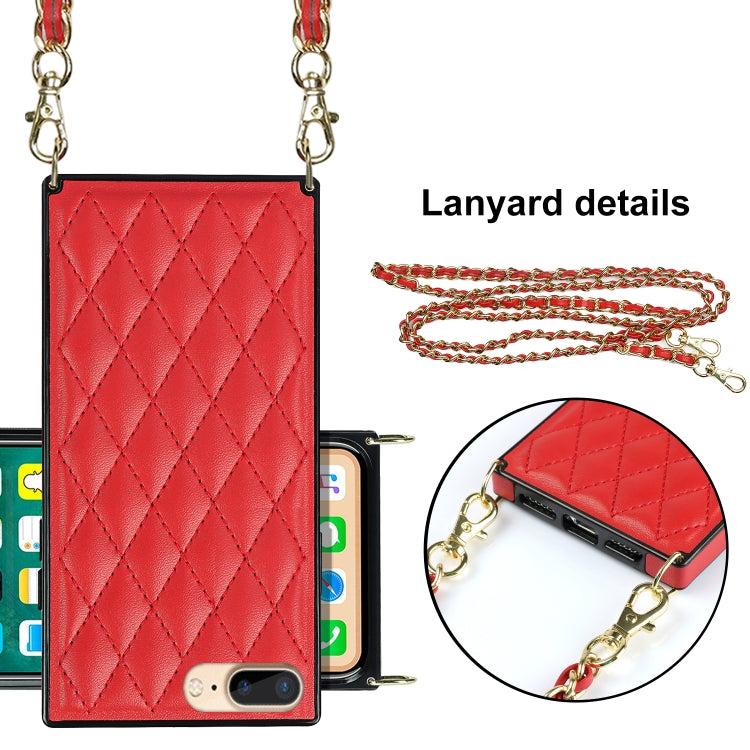 For iPhone SE 2022 / SE 2020 / 8 / 7 Elegant Rhombic Pattern Microfiber Leather +TPU Shockproof Case with Crossbody Strap Chain(Red) - iPhone SE 2022 / 2020 / 8 / 7 Cases by buy2fix | Online Shopping UK | buy2fix