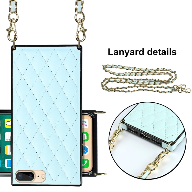 For iPhone SE 2022 / SE 2020 / 8 / 7 Elegant Rhombic Pattern Microfiber Leather +TPU Shockproof Case with Crossbody Strap Chain(Blue) - iPhone SE 2022 / 2020 / 8 / 7 Cases by buy2fix | Online Shopping UK | buy2fix