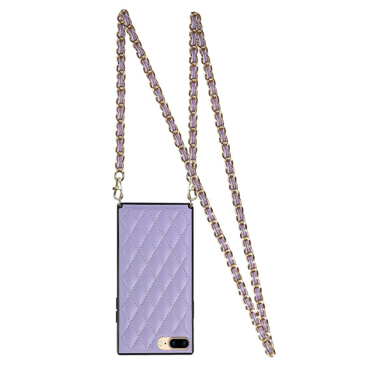 For iPhone SE 2022 / SE 2020 / 8 / 7 Elegant Rhombic Pattern Microfiber Leather +TPU Shockproof Case with Crossbody Strap Chain(Purple) - iPhone SE 2022 / 2020 / 8 / 7 Cases by buy2fix | Online Shopping UK | buy2fix