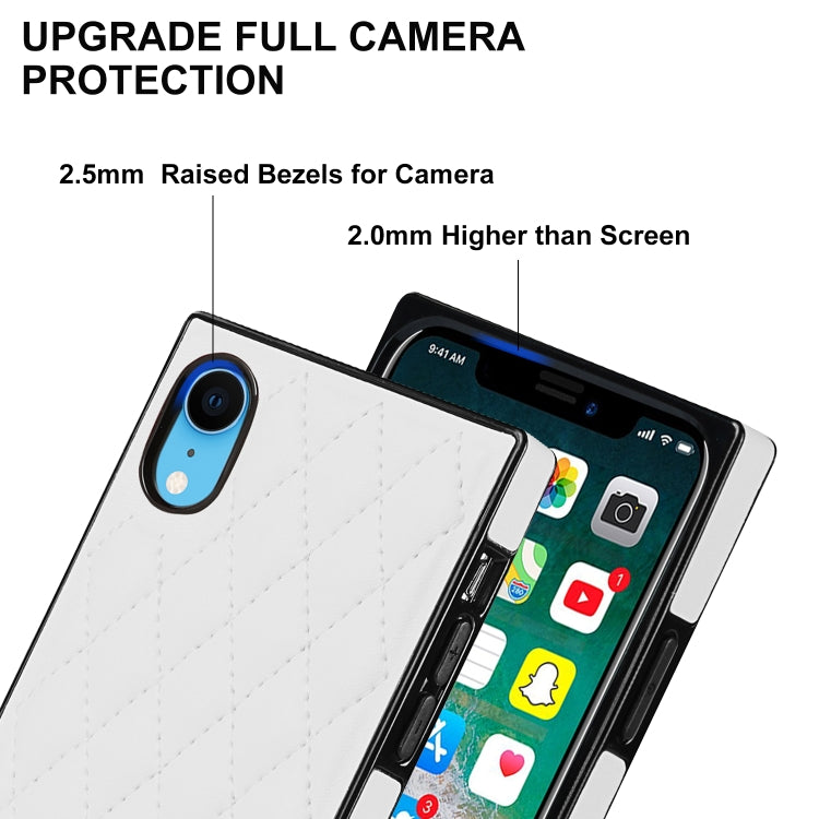 For iPhone XR Elegant Rhombic Pattern Microfiber Leather +TPU Shockproof Case with Crossbody Strap Chain(White) - More iPhone Cases by buy2fix | Online Shopping UK | buy2fix
