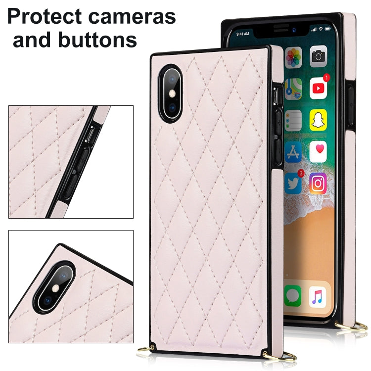 For iPhone XS Max Elegant Rhombic Pattern Microfiber Leather +TPU Shockproof Case with Crossbody Strap Chain(Pink) - More iPhone Cases by buy2fix | Online Shopping UK | buy2fix
