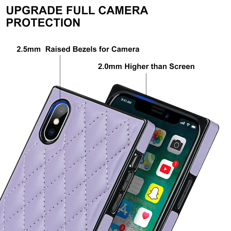 For iPhone XS Max Elegant Rhombic Pattern Microfiber Leather +TPU Shockproof Case with Crossbody Strap Chain(Purple) - More iPhone Cases by buy2fix | Online Shopping UK | buy2fix