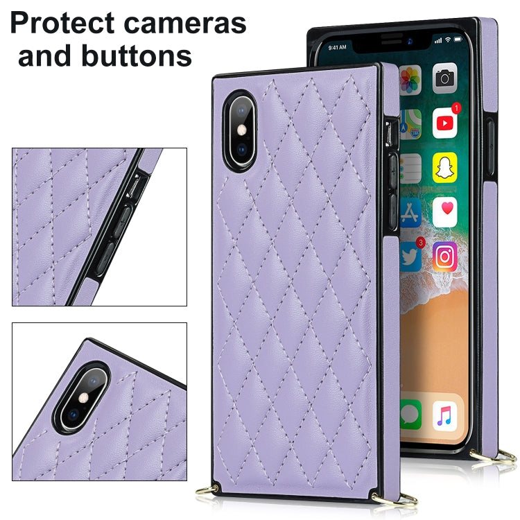 For iPhone XS Max Elegant Rhombic Pattern Microfiber Leather +TPU Shockproof Case with Crossbody Strap Chain(Purple) - More iPhone Cases by buy2fix | Online Shopping UK | buy2fix