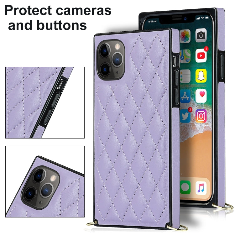 For iPhone 11 Pro Elegant Rhombic Pattern Microfiber Leather +TPU Shockproof Case with Crossbody Strap Chain (Purple) - iPhone 11 Pro Cases by buy2fix | Online Shopping UK | buy2fix