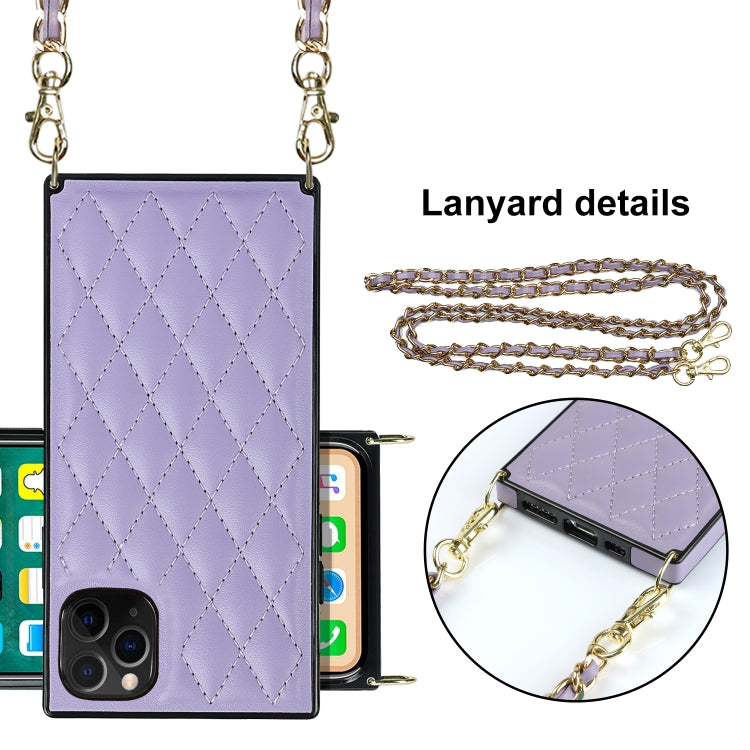 For iPhone 11 Pro Elegant Rhombic Pattern Microfiber Leather +TPU Shockproof Case with Crossbody Strap Chain (Purple) - iPhone 11 Pro Cases by buy2fix | Online Shopping UK | buy2fix