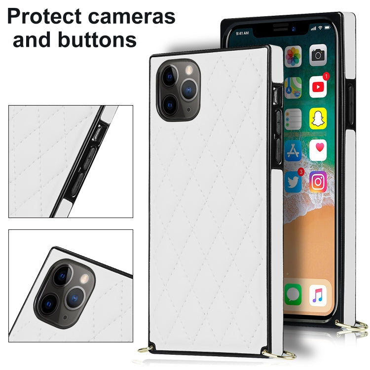For iPhone 11 Pro Max Elegant Rhombic Pattern Microfiber Leather +TPU Shockproof Case with Crossbody Strap Chain (White) - iPhone 11 Pro Max Cases by buy2fix | Online Shopping UK | buy2fix