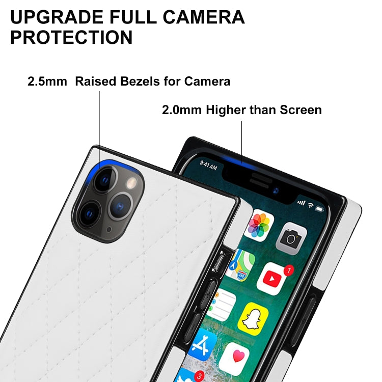 For iPhone 11 Pro Max Elegant Rhombic Pattern Microfiber Leather +TPU Shockproof Case with Crossbody Strap Chain (White) - iPhone 11 Pro Max Cases by buy2fix | Online Shopping UK | buy2fix