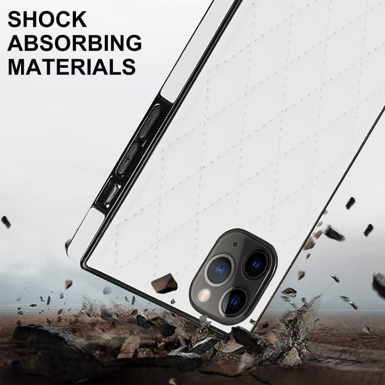 For iPhone 11 Pro Max Elegant Rhombic Pattern Microfiber Leather +TPU Shockproof Case with Crossbody Strap Chain (White) - iPhone 11 Pro Max Cases by buy2fix | Online Shopping UK | buy2fix