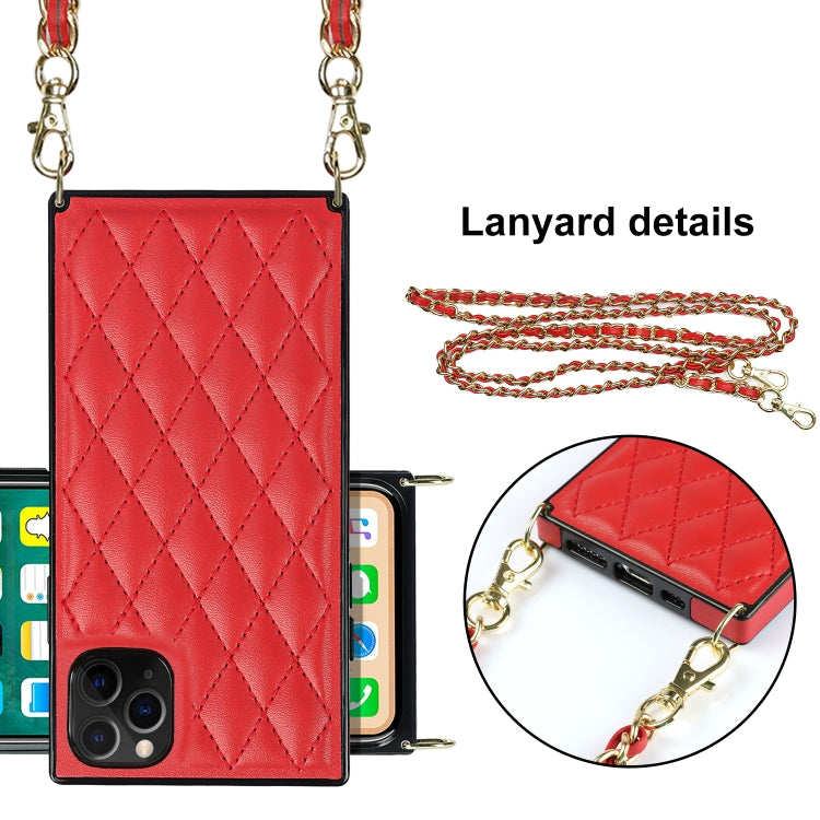 For iPhone 11 Pro Max Elegant Rhombic Pattern Microfiber Leather +TPU Shockproof Case with Crossbody Strap Chain (Red) - iPhone 11 Pro Max Cases by buy2fix | Online Shopping UK | buy2fix