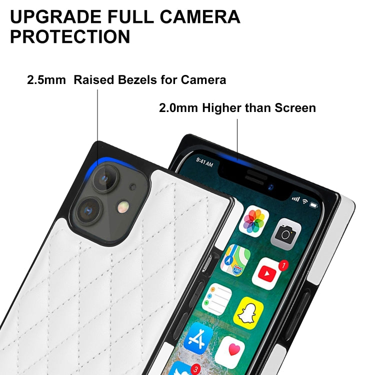 For iPhone 12 mini Elegant Rhombic Pattern Microfiber Leather +TPU Shockproof Case with Crossbody Strap Chain (White) - iPhone 12 mini Cases by buy2fix | Online Shopping UK | buy2fix