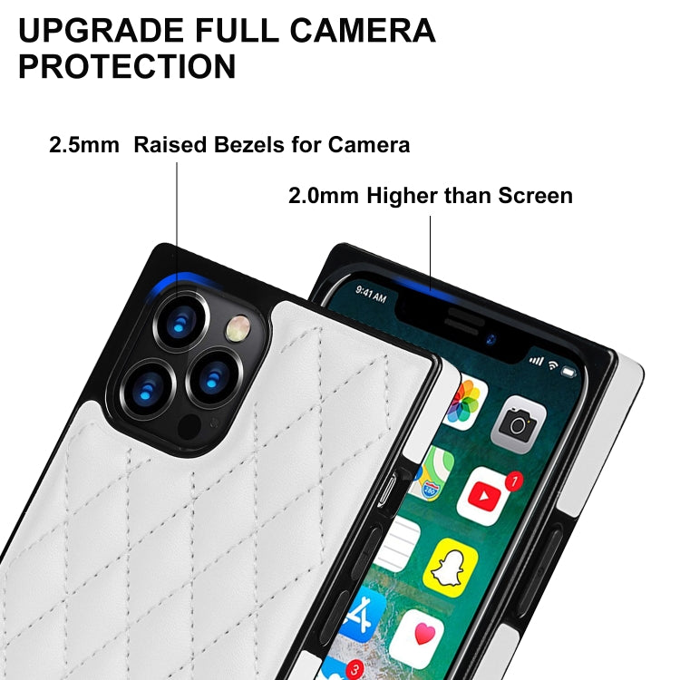 For iPhone 12 Pro Max Elegant Rhombic Pattern Microfiber Leather +TPU Shockproof Case with Crossbody Strap Chain(White) - iPhone 12 Pro Max Cases by buy2fix | Online Shopping UK | buy2fix