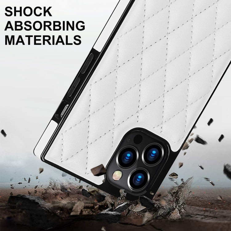 For iPhone 12 Pro Max Elegant Rhombic Pattern Microfiber Leather +TPU Shockproof Case with Crossbody Strap Chain(White) - iPhone 12 Pro Max Cases by buy2fix | Online Shopping UK | buy2fix