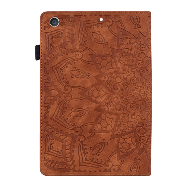 For iPad 10.2 2021 / 2020 / 2019 Calf Pattern Double Folding Design Embossed Leather Case with Holder & Card Slots & Pen Slot & Elastic Band(Brown) - iPad 10.2 Cases by buy2fix | Online Shopping UK | buy2fix
