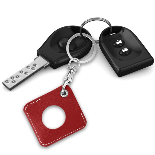 Square PU Leather Case Shockproof Anti-scratch Protective Cover with Keychain Ring Loop For AirTag(Red) by MOMAX