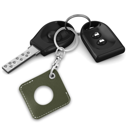 Square PU Leather Case Shockproof Anti-scratch Protective Cover with Keychain Ring Loop For AirTag(Army Green) by MOMAX