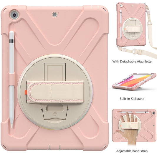 For iPad 10.2 2021 / 2020 / 2019 Pure Color Silicone + PC Protective Case with Holder & Shoulder Strap(Sakura Pink) - iPad 10.2 Cases by buy2fix | Online Shopping UK | buy2fix