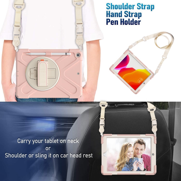 For iPad 10.2 2021 / 2020 / 2019 Pure Color Silicone + PC Protective Case with Holder & Shoulder Strap(Sakura Pink) - iPad 10.2 Cases by buy2fix | Online Shopping UK | buy2fix