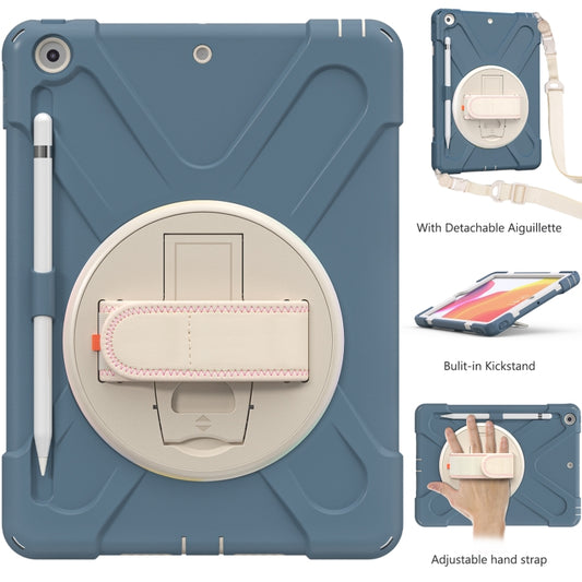 For iPad 10.2 2021 / 2020 / 2019 Pure Color Silicone + PC Protective Case with Holder & Shoulder Strap(Cornflower Blue) - iPad 10.2 Cases by buy2fix | Online Shopping UK | buy2fix