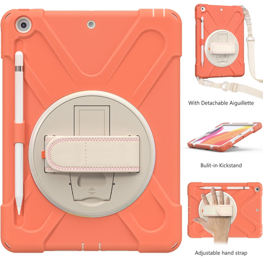 For iPad 10.2 2021 / 2020 / 2019 Pure Color Silicone + PC Protective Case with Holder & Shoulder Strap(Coral Orange) - iPad 10.2 Cases by buy2fix | Online Shopping UK | buy2fix