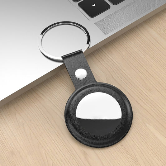 PU Leather Case Shockproof Anti-scratch Protective Cover with Keychain Ring Loop For AirTag(Black) by MOMAX