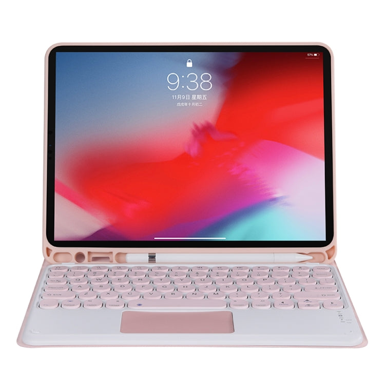 YT11B-A 2021 Detachable Candy Color Skin Texture Round Keycap Bluetooth Keyboard Leather Tablet Case with Touch Control & Pen Slot & Stand For iPad Pro 11 2021 / Air4 / Air5 / Pro 11(Pink) by buy2fix