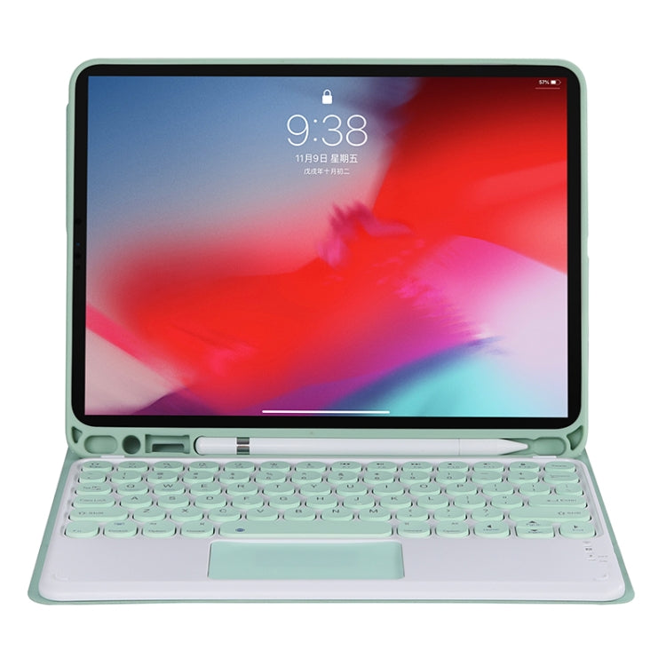 YT11B-A 2021 Detachable Candy Color Skin Texture Round Keycap Bluetooth Keyboard Leather Tablet Case with Touch Control & Pen Slot & Stand For iPad Pro 11 2021 / Air4 / Air5 / Pro 11(Light Green) by buy2fix