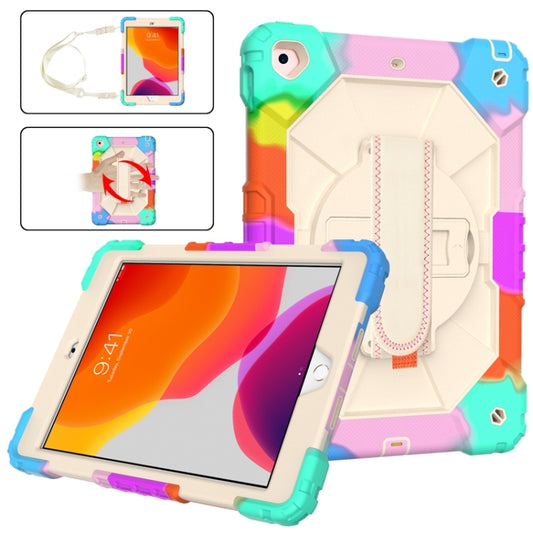 For iPad 10.2 2021 / 2020 / 2019 Contrast Color Robot Shockproof Silicon + PC Protective Case with Holder & Shoulder Strap(Colorful Mint Beige) - iPad 10.2 Cases by buy2fix | Online Shopping UK | buy2fix