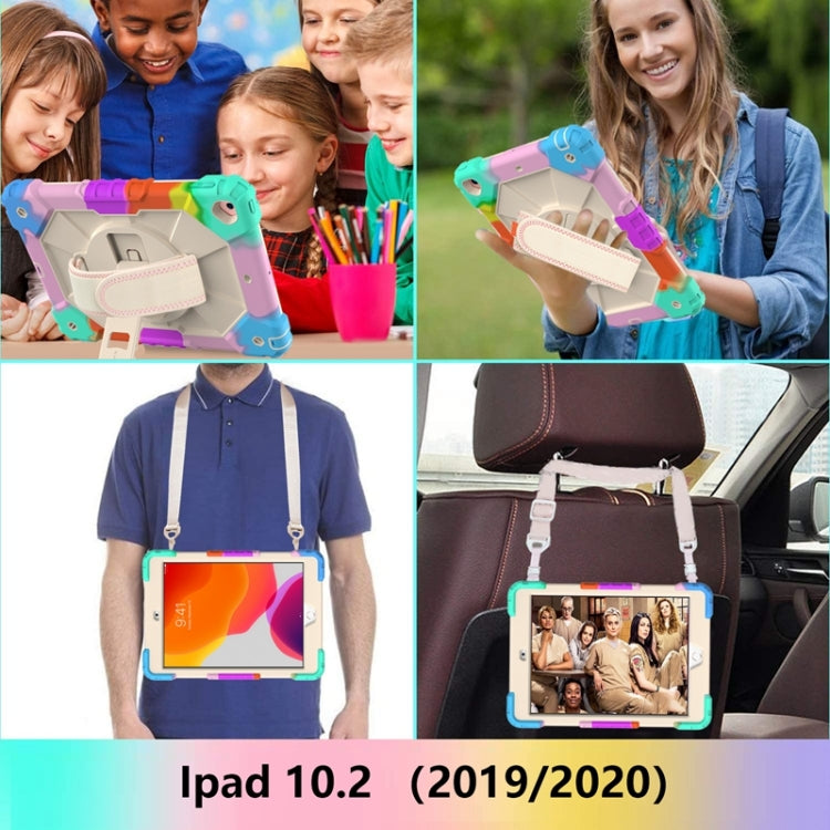 For iPad 10.2 2021 / 2020 / 2019 Contrast Color Robot Shockproof Silicon + PC Protective Case with Holder & Shoulder Strap(Colorful Mint Beige) - iPad 10.2 Cases by buy2fix | Online Shopping UK | buy2fix