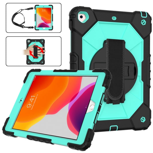 For iPad 10.2 2021 / 2020 / 2019 Contrast Color Robot Shockproof Silicon + PC Protective Case with Holder & Shoulder Strap(Black Mint) - iPad 10.2 Cases by buy2fix | Online Shopping UK | buy2fix