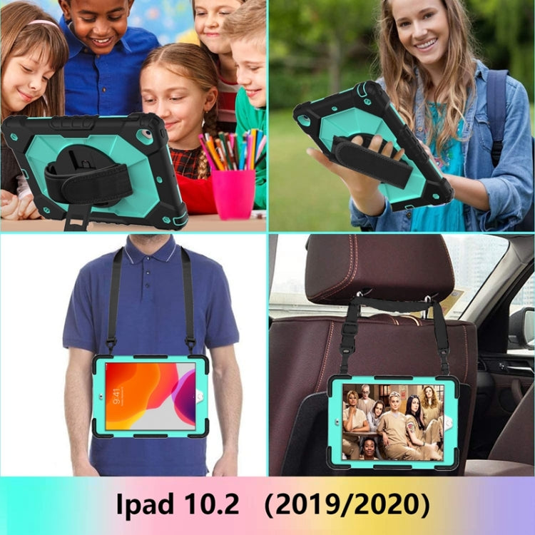 For iPad 10.2 2021 / 2020 / 2019 Contrast Color Robot Shockproof Silicon + PC Protective Case with Holder & Shoulder Strap(Black Mint) - iPad 10.2 Cases by buy2fix | Online Shopping UK | buy2fix