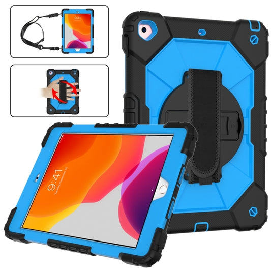 For iPad 10.2 2021 / 2020 / 2019 Contrast Color Robot Shockproof Silicon + PC Protective Case with Holder & Shoulder Strap(Black Blue) - iPad 10.2 Cases by buy2fix | Online Shopping UK | buy2fix