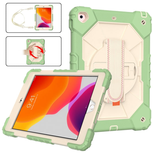 For iPad 10.2 2021 / 2020 / 2019 Contrast Color Robot Shockproof Silicon + PC Protective Case with Holder & Shoulder Strap(Matcha Green Beige) - iPad 10.2 Cases by buy2fix | Online Shopping UK | buy2fix
