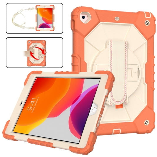 For iPad 10.2 2021 / 2020 / 2019 Contrast Color Robot Shockproof Silicon + PC Protective Case with Holder & Shoulder Strap(Coral Orange Beige) - iPad 10.2 Cases by buy2fix | Online Shopping UK | buy2fix