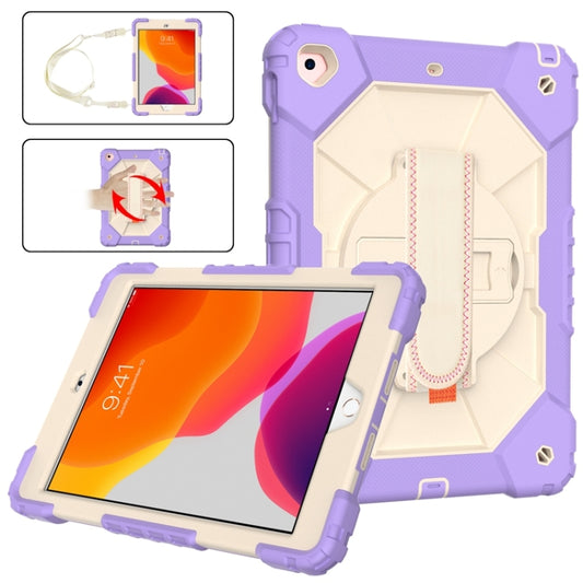 For iPad 10.2 2021 / 2020 / 2019 Contrast Color Robot Shockproof Silicon + PC Protective Case with Holder & Shoulder Strap(Purple Beige) - iPad 10.2 Cases by buy2fix | Online Shopping UK | buy2fix