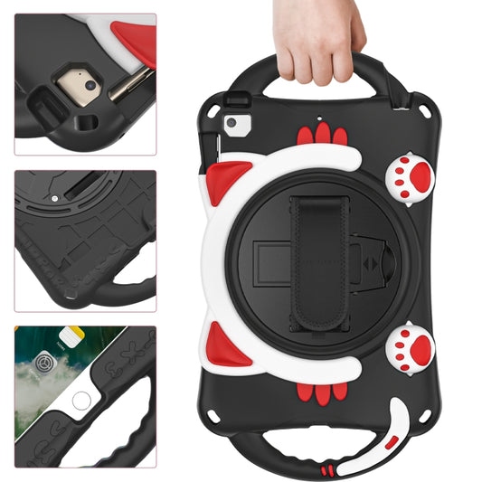 Cute Cat King Kids Shockproof Silicone Tablet Case with Holder & Shoulder Strap & Handle For iPad mini 5 / 4 / 3 / 2 /1(Black Red) - iPad mini (2019) / mini 5 Cases by buy2fix | Online Shopping UK | buy2fix