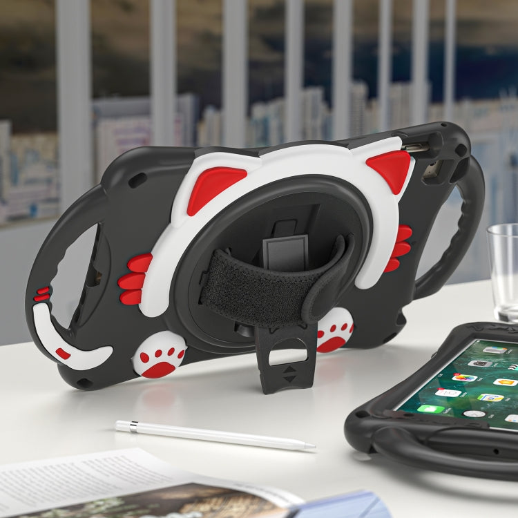 Cute Cat King Kids Shockproof Silicone Tablet Case with Holder & Shoulder Strap & Handle For iPad mini 5 / 4 / 3 / 2 /1(Black Red) - iPad mini (2019) / mini 5 Cases by buy2fix | Online Shopping UK | buy2fix