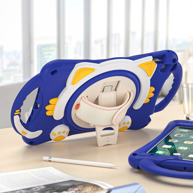 Cute Cat King Kids Shockproof Silicone Tablet Case with Holder & Shoulder Strap & Handle For iPad mini 5 / 4 / 3 / 2 /1(Dark Blue) - iPad mini (2019) / mini 5 Cases by buy2fix | Online Shopping UK | buy2fix